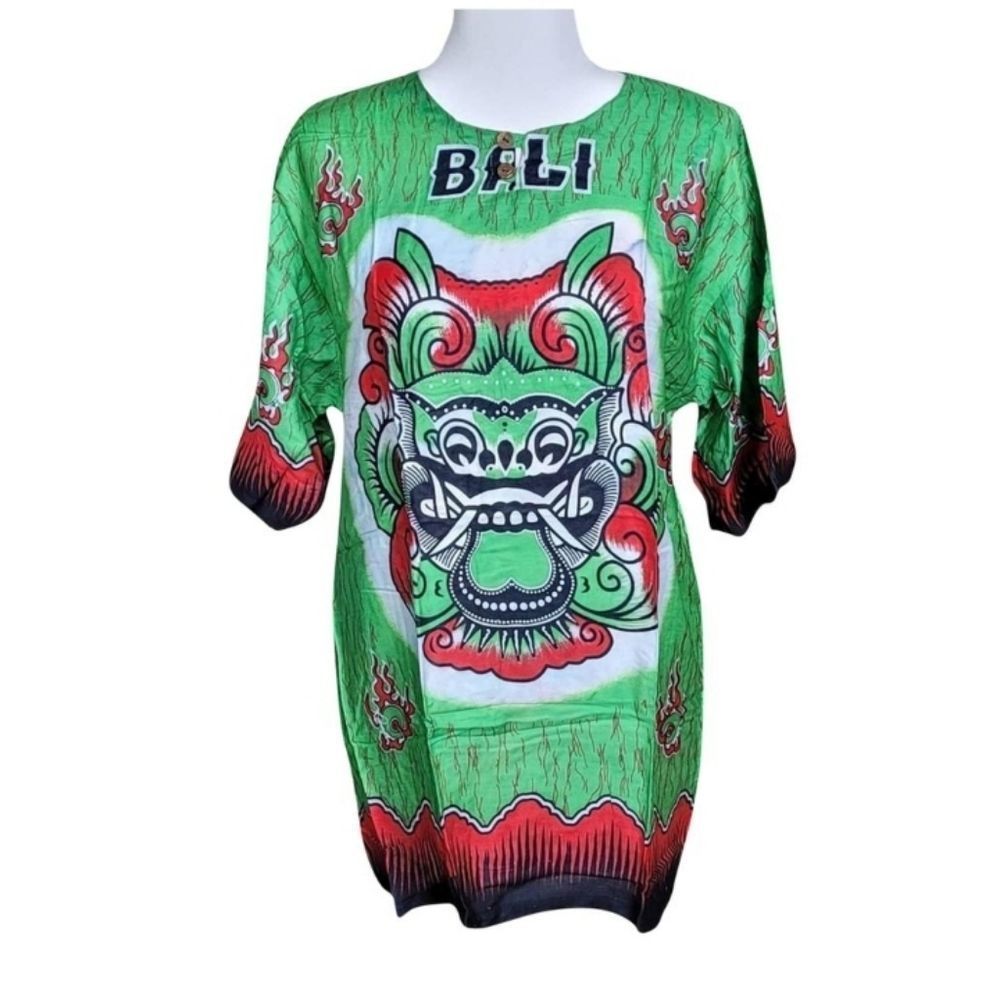 NEW! Bali Beach Summer Tshirt 100% Cotton - Bright Green Barong